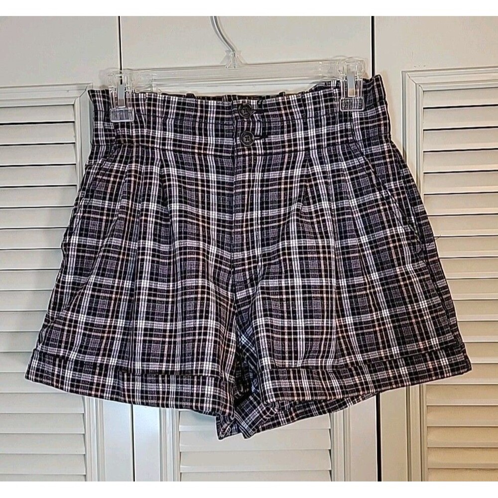 American Eagle Shorts Womens Size 6 Plaid Cuffs Button Front Elastic Back